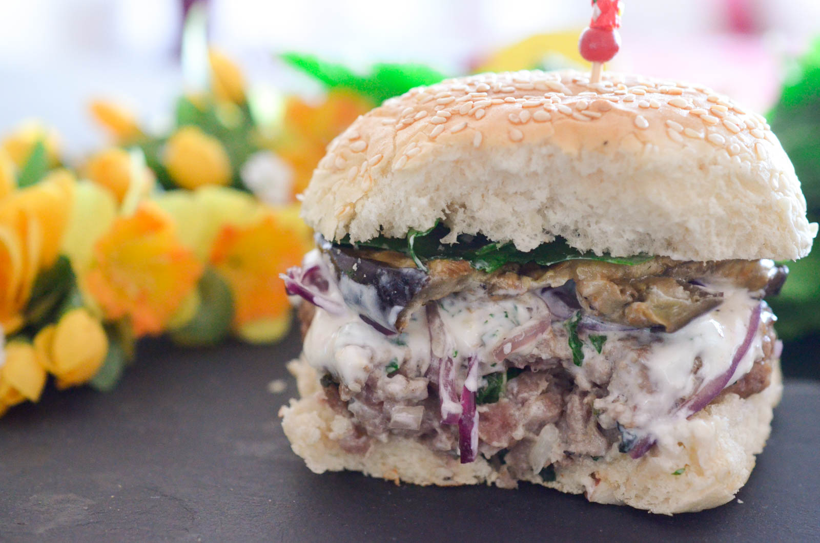 Burger d agneau à l aubergine Les Pépites de Noisette